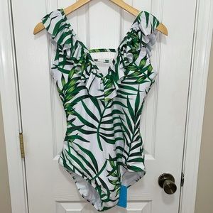 Tropical Printed Ruffle Top One Piece Swimsuit